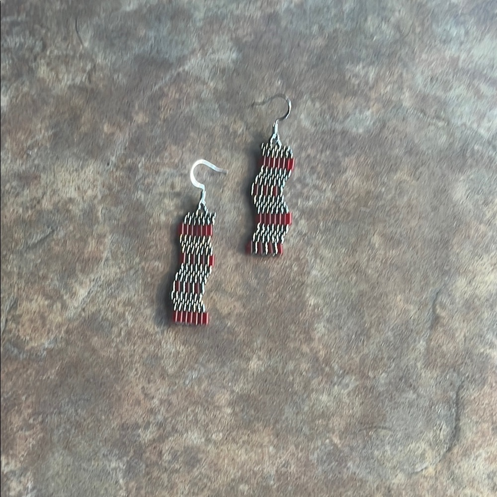 Handmade Elegant Silver and Red Beaded Earrings